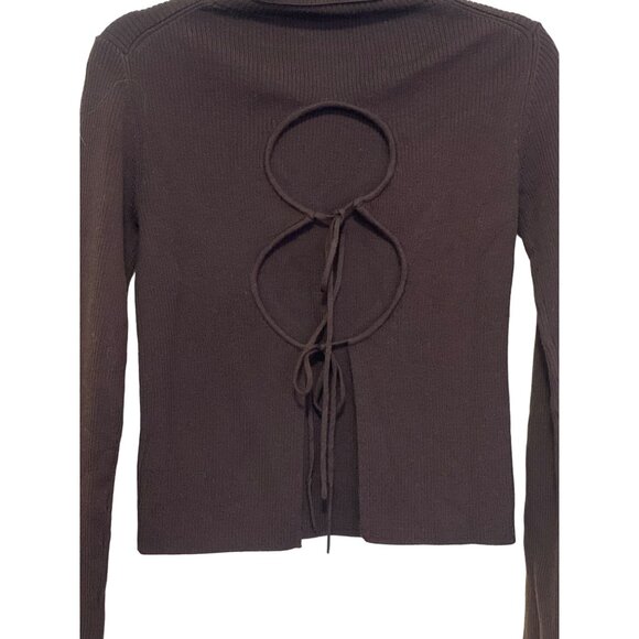Thakoon Tie Open Back Turtleneck Sweater Sz XS NWT Brown - Picture 5 of 9